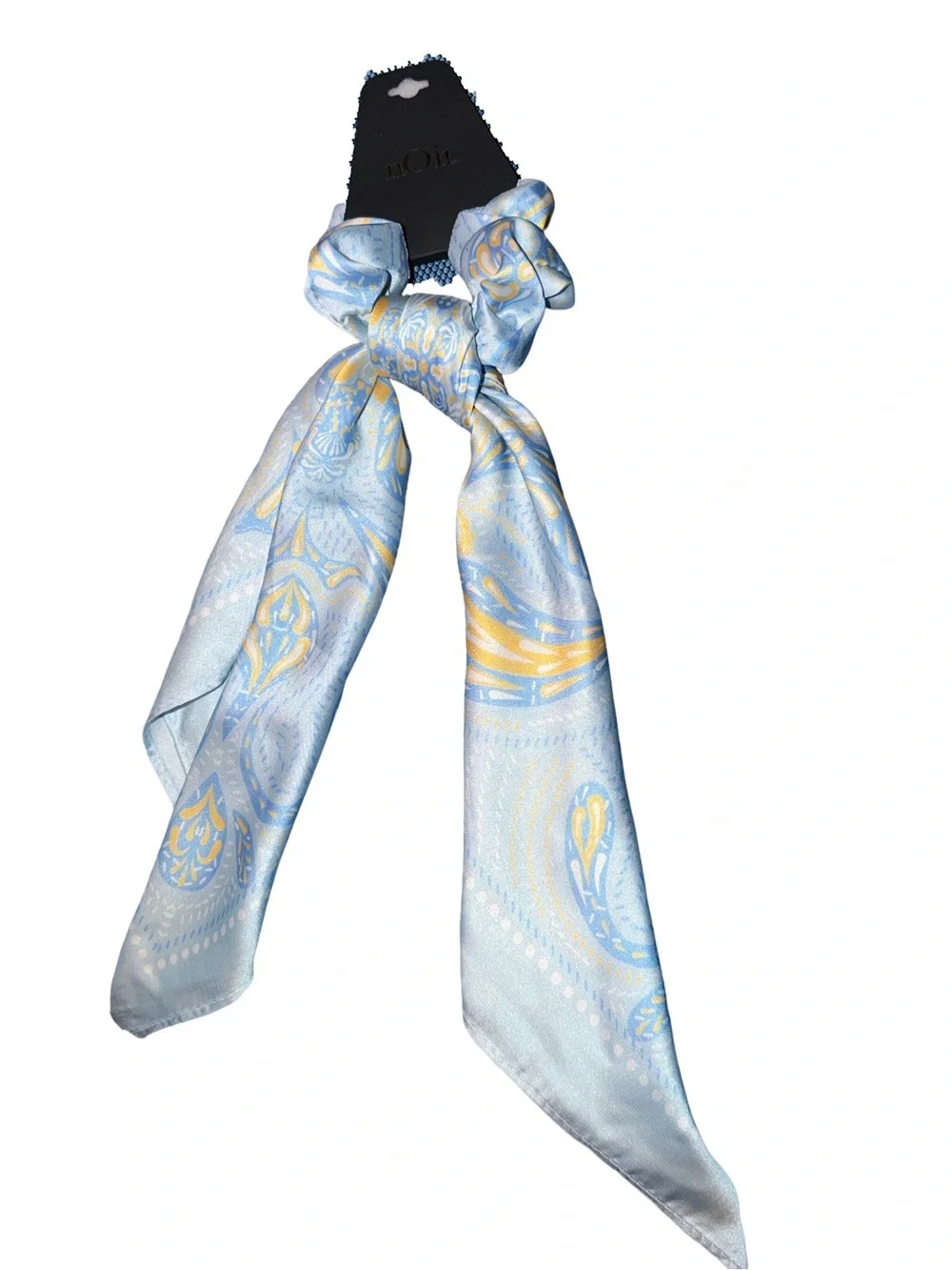 nOir Jewelry Light Blue & Yellow Paisley Satin Scarf Hair Scrunchie